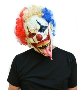 Halloween Clown Mask with Hair Costume Mask Scary Tongue DEVILISH CLOWN - Picture 1 of 6
