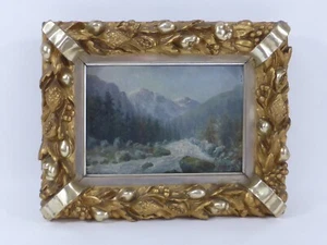 Paisaje río de montaña en marco suntuoso desconocido poco claro firmado 88/00 - Imagen 1 de 21