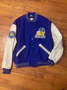 Vintage 90’s Ebbets Field Flannels Detroit Lions Varsity Leather Jacket Rare NFL - Bild 1 von 9