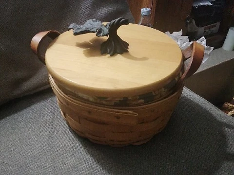 Longaberger 1992 October Fields Basket Plastic Insert "Button" Liner Lid Leaf Cover