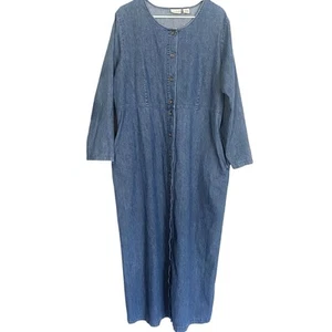Vintage LL Bean Long Sleeve Denim Maxi Dress Sz 20 Cottagecore Prairie Homestead - Picture 1 of 15