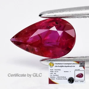 💎 GLC Report 0.41ct Pear Red Ruby - Unheated Tanzania Gemstone - Picture 1 of 5