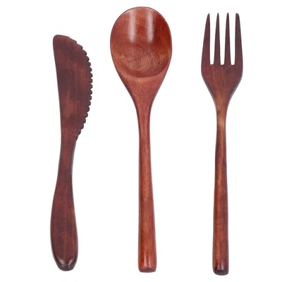 3Pcs Wooden Cutlery Set Durable Portable Tableware For Picnics - Image 1 of 4