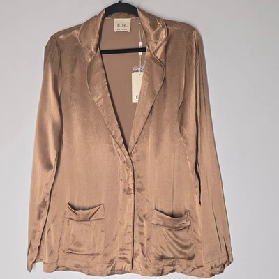 Новый с Ярлыками Elie Tahari маленький коричневый атласная кнопка спереди расслабленный крой куртка блейзер - Изображение 1 из 4