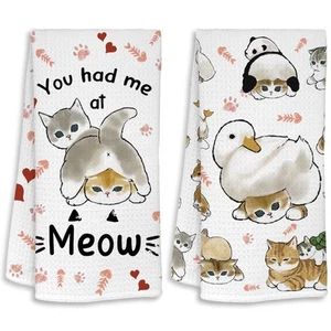 TAGDANK Cute Cat Kitchen Towels Set of 2 Cats Decoration for Cat Lovers Cat K... - Picture 1 of 7