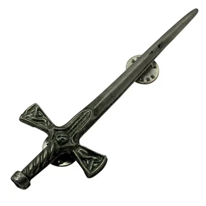 Celtic Scottish Dirk Dagger Sword Pin Brooch Vintage Silver Tone Kilt Metal VTG - Picture 1 of 14