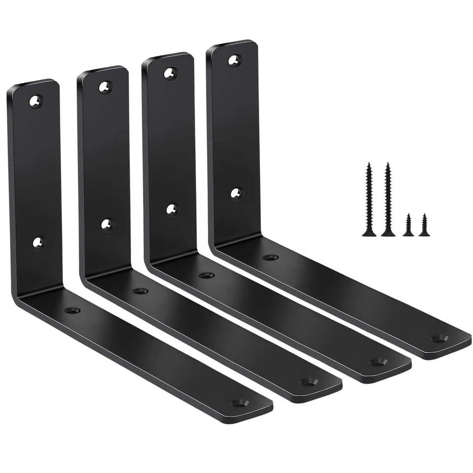 4 Pack L 6" X H 4" W1.5" 5mm Thick Black Shelf Bracket Iron Brackets Metal Indus