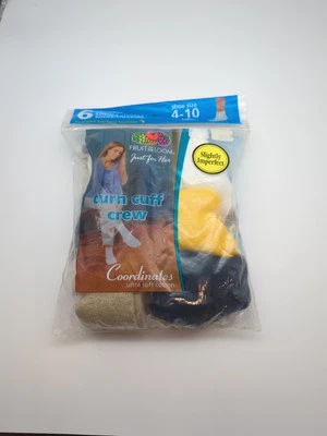 6 pares de calcetines vintage años 90 Fruit of the Loom para dama talla 4-10 multicolores Foto 1 de 4