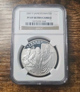 2007-P $1 Silver NGC PF69 JAMESTOWN Dollar 90% Coin Cert # 3375202-044 - Picture 1 of 7