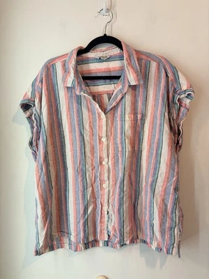 Женский льняной топ Orvis на пуговицах с коротким рукавом XXL пастельные полоски легкий - Изображение 1 из 4