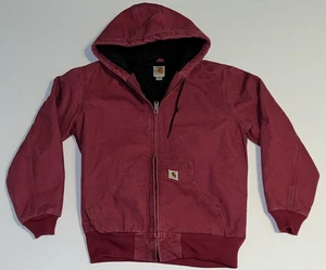 Carhartt Active Jacket Merlot Pink Plum Burgundy WJ130 Hood Zip Workwear Canvas - Picture 1 of 21