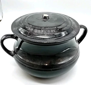 Le Creuset Stoneware Large Double Handle Bean Pot Casserole Dish Black - Picture 1 of 9