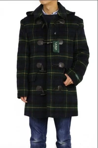 Polo Ralph Lauren Wool Hooded Toggle Overcoat Pea Coat Tartan Plaid Men's XXL - Picture 1 of 11