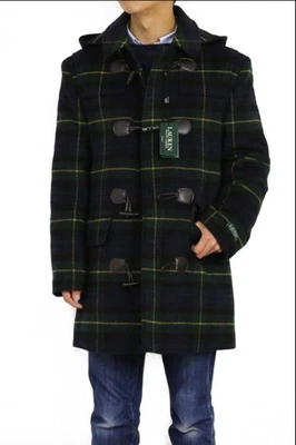 Polo Ralph Lauren Wool Hooded Toggle Overcoat Pea Coat Tartan Plaid Men's XXL - Image 1 of 4