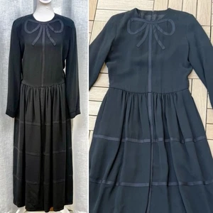 Giorgio Armani Vestido Pajarita Seda Manga Larga Negro - Imagen 1 de 10