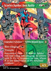 MTG Scarlet Spider, Ben Reilly 214 Rare Foil Borderless Marvel Spider-Man - Picture 1 of 1