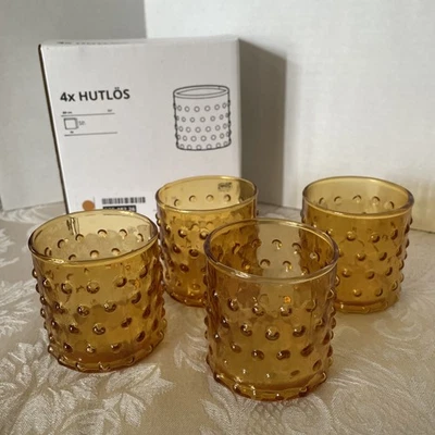 Juego de 4 luces de vidrio color ámbar votivas para té IKEA punto elevado Hobnail otoño Foto 1 de 4