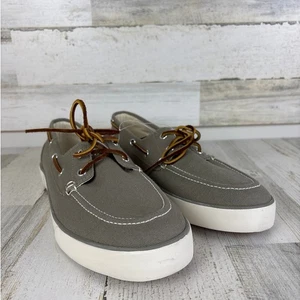 Polo Ralph Lauren mens 12 D Sander gray canvas boat shoe leather lace up new - Picture 1 of 9