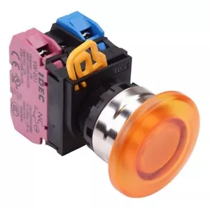 IDEC Amber 12V LED 22mm Metal Mushroom Momentary Push Button Switch 1NO-1NC - Bild 1 von 1