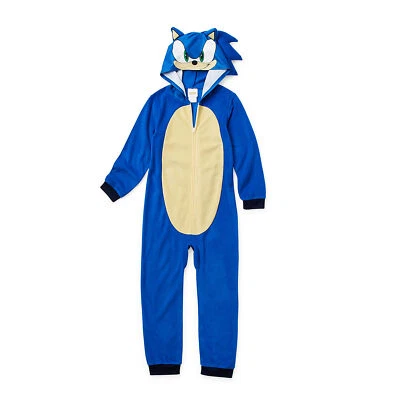 Boys Sonic the Hedgehog One Piece Pajamas Union Suit Halloween Costume 4 6 8 10 - Image 1 of 3