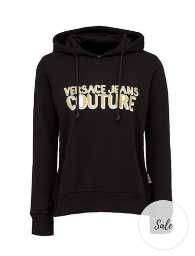 Felpa con cappuccio donna Versace Jeans Couture stampa logo nero oro taglia XS extra small 6
