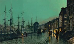 Am Clyde River, Schottland Gemälde von John Atkinson Grimshaw Reproduktion - Bild 1 von 3