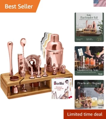 Kit Bartender Oro Rosa: Juego de Cóctel de Acero Inoxidable de 23 Piezas con Soporte de Bambú Foto 1 de 4
