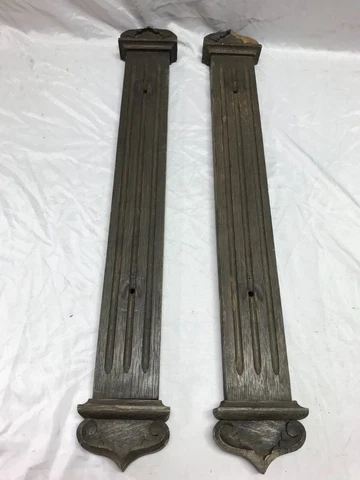 Pair Antique VTG Small Fluted Hardwood Oak 3x26 Wood Flat Columns Old 962-23B Cover