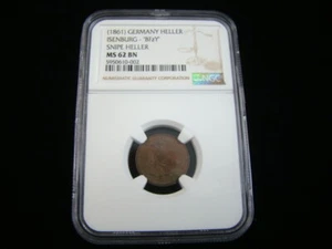 Germany 1861 Snipe Heller Isenburg "BFzY" NGC Graded MS62 BN #5950610-002 - Picture 1 of 4