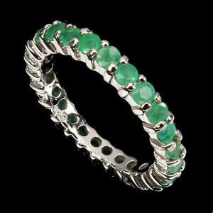 Unheated Round Green Emerald 14K White Gold Plate 925 Sterling Silver Ring Sz 8