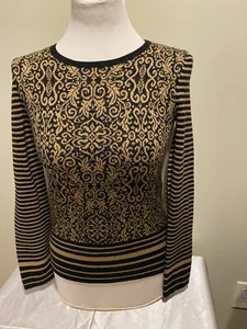 Unique & Classy Jones New York Gold & Black Women Sweater Sz S Wool Blend - Picture 1 of 5