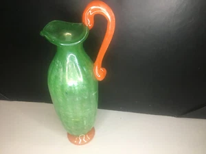 Stunning Glass pitcher or vase. Bright Orange and Green 11" tall - Picture 1 of 6