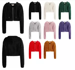 Cropped Sherpa Furry Zipper Closure Hoodie - Picture 1 of 33