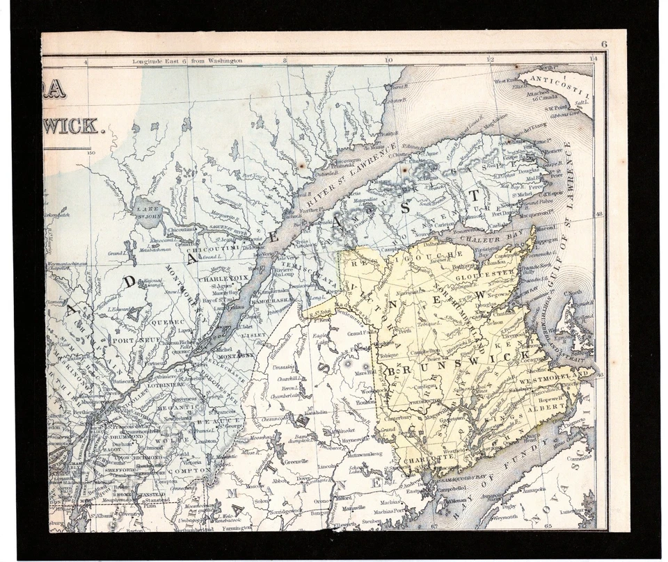 Mapa Mitchell de la era de la Guerra Civil de 1865 Nuevo Brunswick, península de Gaspe - incursión de St. Albans Foto 1 de 4