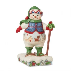Jim Shore SNOWMAN WEARING SNOWSHOES FIGURINE-BRRR-FECT HOLIDAY 6015457 NEW - Picture 1 of 5