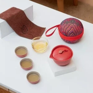 Glass and Ceramic Portable Travel Tea Set with Travel Bag - Picture 1 of 3