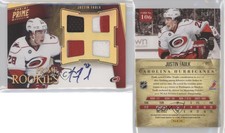 2011-12 Panini Prime Auto Gold /25 Justin Faulk #106 Rookie Patch RC