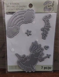 Recollections Cut and Emboss Metallstanzen 6 Stück Regenbogen Einhörner Sizzix - Bild 1 von 2