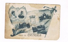 cartolina d' epoca catania saluti reali e stemma sabaudio spedita 1923 difetto