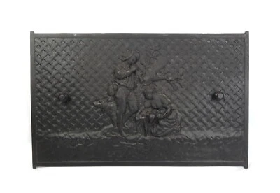 Antique 19th C  Victorian Ornate Woman Lamb Shepherd Cast Iron Fireplace Cover - Image 1 of 4