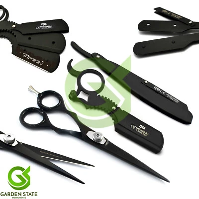 Hair Cutting Scissors Hairdresser Thinning Shears Straight Shaving Razor + Pouch - Image 1 of 2