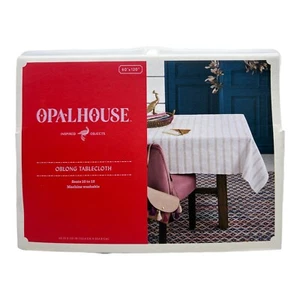 Opalhouse Metallic Stripe Oblong Tablecloth 120" x 60" White/Gold - Picture 1 of 4