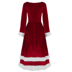 Womens Velvet Long Sleeves Christmas Costume Mrs Miss Santa Claus Cosplay Outfit - Picture 1 of 25