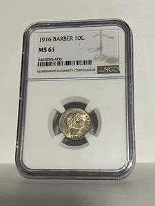 1916 BARBER SILVER DIME GRADED NCG MS 61 - Picture 1 of 2