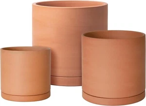 Handcrafted Terracotta Planters with Drainage and Saucer - Set of 3 Modern Pots - Picture 1 of 9