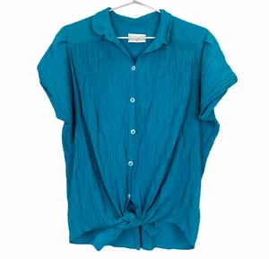 Jacqueline Eve Vintage Womens Size S Teal Short Sleeve Button Up Blouse - Picture 1 of 3