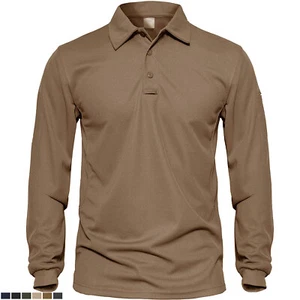 Men's Quick Dry Performance Polo Shirts Long Sleeve Casual Team Work Golf T Tops - Picture 1 of 41