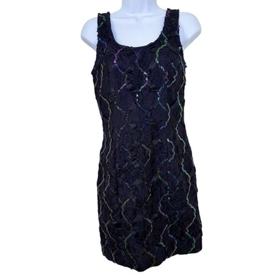 Vintage 90s Rampage Sequin Lace Mini Dress Size 3 Black Y2K Cocktail USA - Image 1 of 4