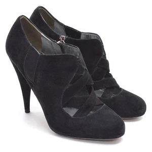 Womens Miu Miu by Prada Criss Cross Zip Pumps 37.5 / 7.5 Black Suede Heels Shoes - Picture 1 of 6