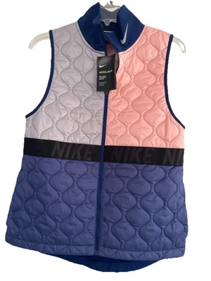 NWT Nike Aerolayer Quilted Vest Womens Small Navy Pink Colorblock Swoosh Running - Image 1 of 4
